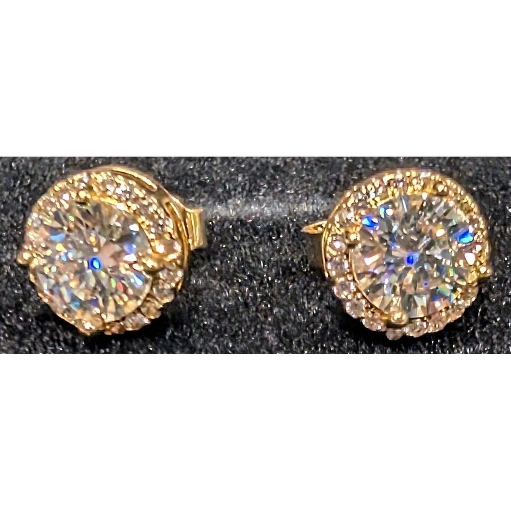 New 14K GP Gold Plated GRA Moissanite Stud Earrings Halo Brilliant Cut 1.0ct D